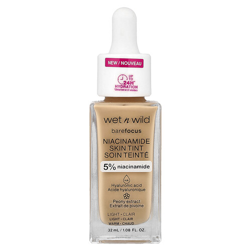 wet n wild, Barefocus, Niacinamide Skin Tint, Niacinamid-Hautfarbe, 1116092 Light, 32 ml (1,08 fl. oz.)