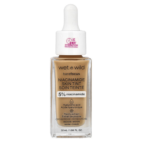 wet n wild, Barefocus, Niacinamide Skin Tint, Niacinamid-Hautfarbe, 1116319 Cremebeige, 32 ml (1,08 fl. oz.)