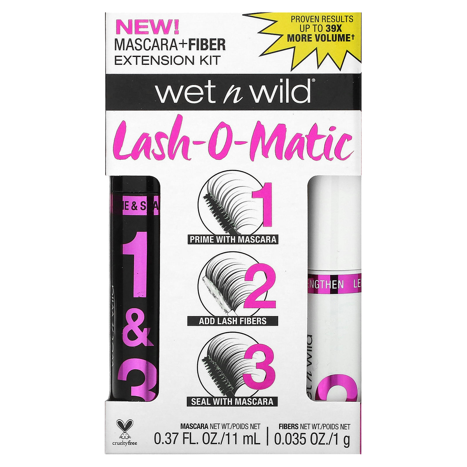 wet n wild, LashOMatic Mascara + Fiber Extension Kit, Very Black, 0.