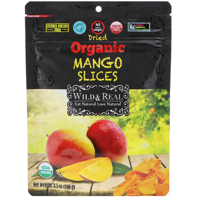 Nature's Wild Organic Высушенные кусочки органического манго, 3.5 унц. (100 г)