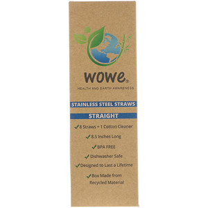 Отзывы о Wowe, Stainless Steel Straws, Straight, 8 Straws + 1 Cotton Cleaner
