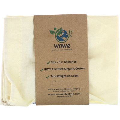 Wowe Certified Organic Cotton Muslin Bag, 1 Bag, 8 in x 12 in