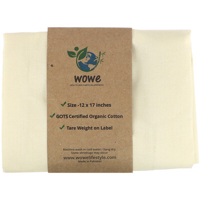 Wowe Certified Organic Cotton Muslin Bag, 1 Bag, 12 in x17 in