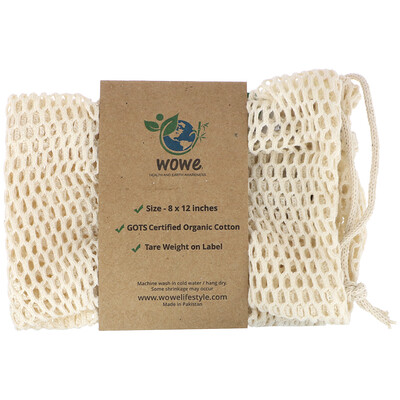 Купить Wowe сетчатый пакет из сертифицированного органического хлопка, 1 шт., 20 х 30 см (8 x 12 дюймов)