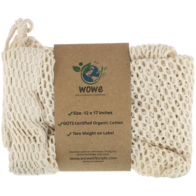 Купить Wowe Сетчатый пакет из сертифицированного органического хлопка, 1 пакет, 12 x 17 дюймов
