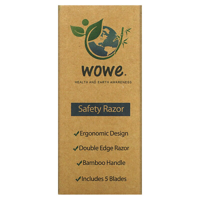 

Wowe, Double Edge Safety Razor with Bamboo Handle, 1 Razor, 5 Blades