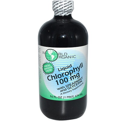 World Organic жидкий хлорофилл с мятой и глицерином, 100 мг, 474 мл (16 жидк. унций)