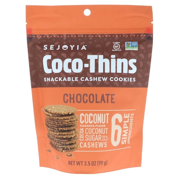 Sejoyia Foods, Coco-Thins, Snackable Cashew Cookies, Chocolate, 3.5 oz (99 g)