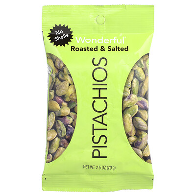 Wonderful Pistachios, Tostado y salado, Sin cáscara`` 70 g (2,5 oz)