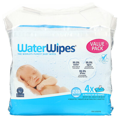 WaterWipes Детские влажные салфетки, 240 салфеток