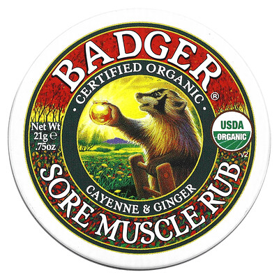 Badger Company SoreMuscleRub, мазь от боли в мышцах с кайенским перцем и имбирем, 21г (0,75унции)