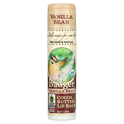 Badger Company Organic, бальзам для губ с маслом какао, ваниль, 7 г (0,25 унции)