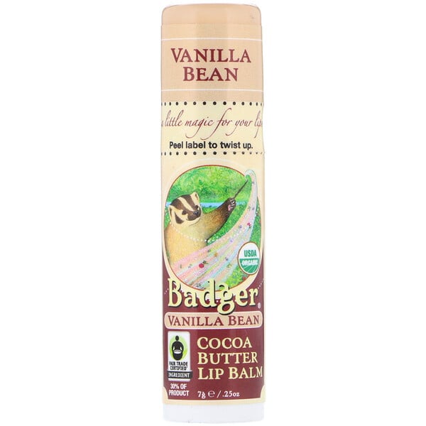 Badger Company, Organic, Cocoa Butter Lip Balm, Vanilla Bean, .25 oz (7 g)