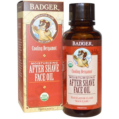 Badger Company Moisturizing After Shave Face Oil, Cooling Bergamot, 4 fl oz (118 ml)
