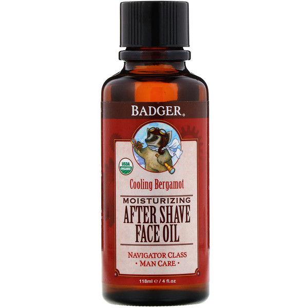 Badger Company, Moisturizing After Shave Face Oil, Cooling Bergamot, 4