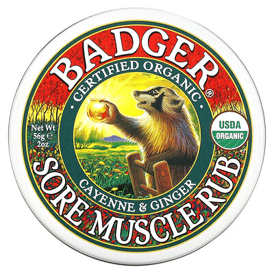 Badger Company мазь от боли в мышцах, органический состав, с кайенским перцем и имбирем, 56г (2унции)