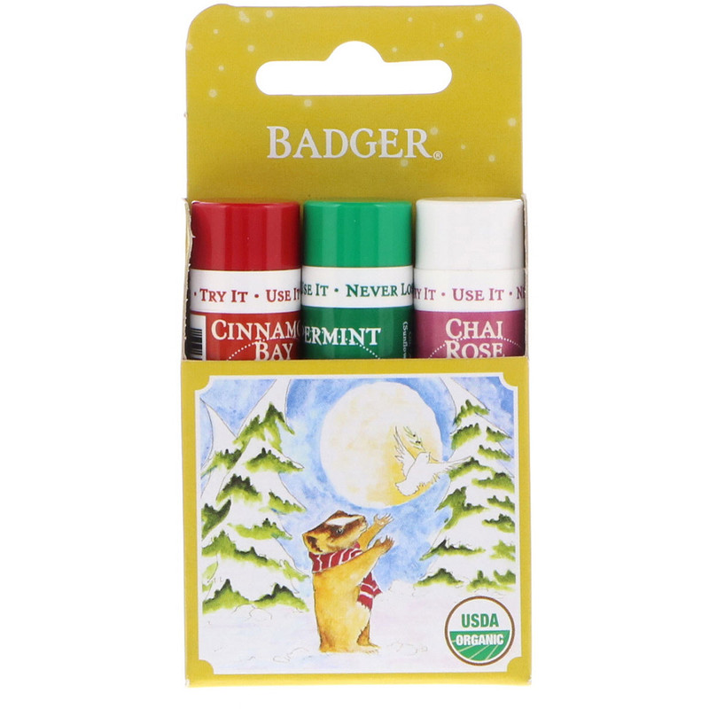 Badger Company, Limited Edition, Organic Classic Lip Balm Sticks, 3 Lip