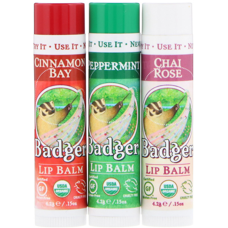 Badger Company, Limited Edition, Organic Classic Lip Balm Sticks, 3 Lip