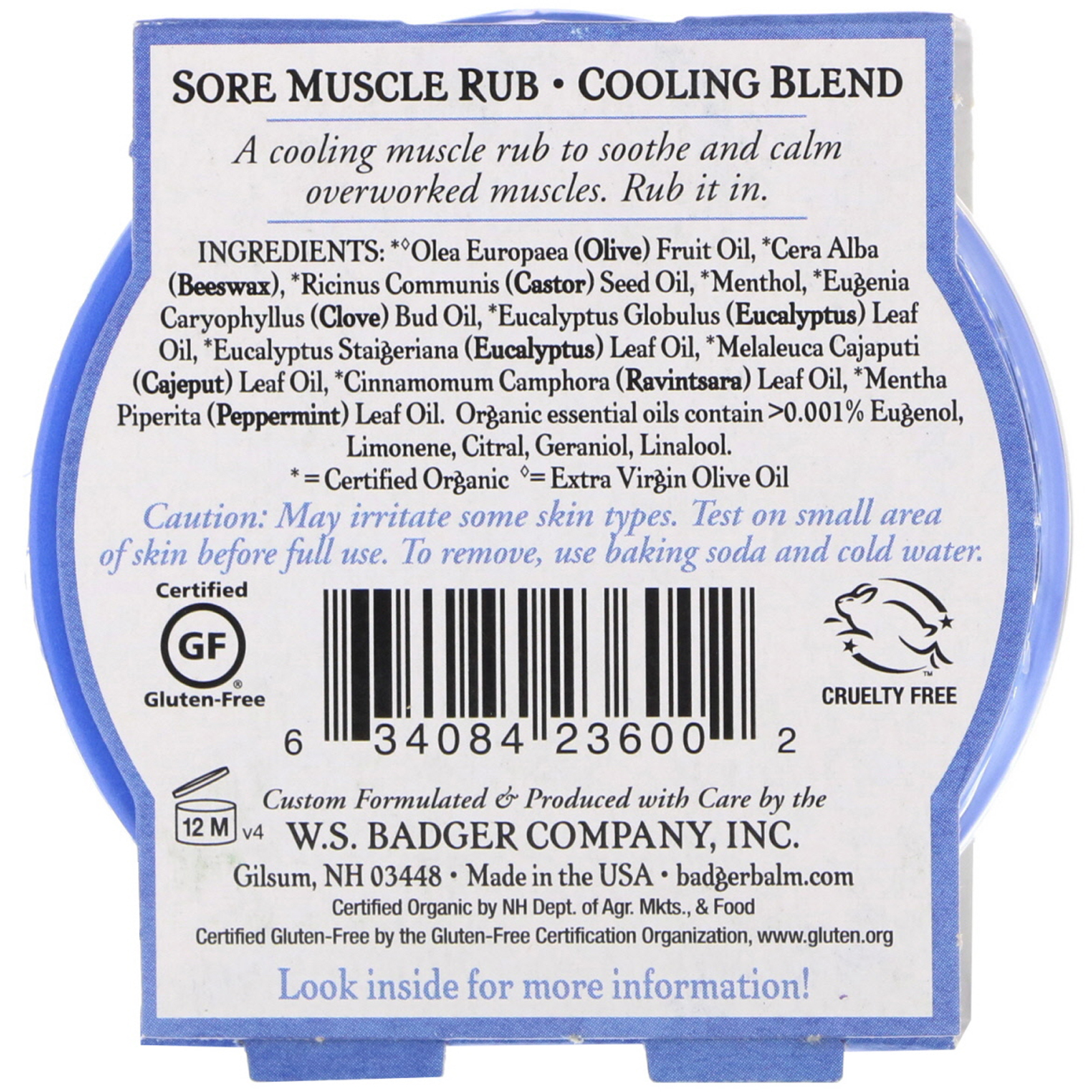 Badger Company, Organic Sore Muscle Rub, Cooling Blend, 2 oz (56 g) iHerb