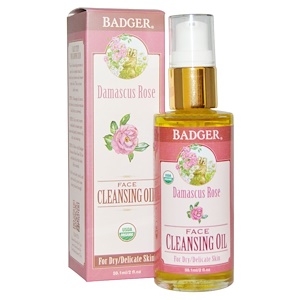Badger Company, Очищающие масло дамасской розы для лица, для сухой/чувствительной кожи, 59,1 г (2 жидких унций)