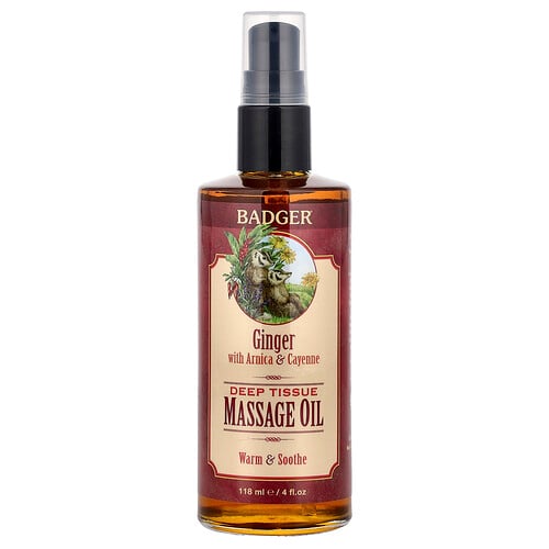 Badger, Aceite para masajes de tejidos profundos, Jengibre con árnica y cayena, 118 ml (4 oz. Líq.)