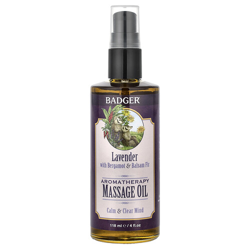 Badger Aromatherapy Massage Oil, Lavender with Bergamot & Balsam Fir, 4 fl oz (118 ml)