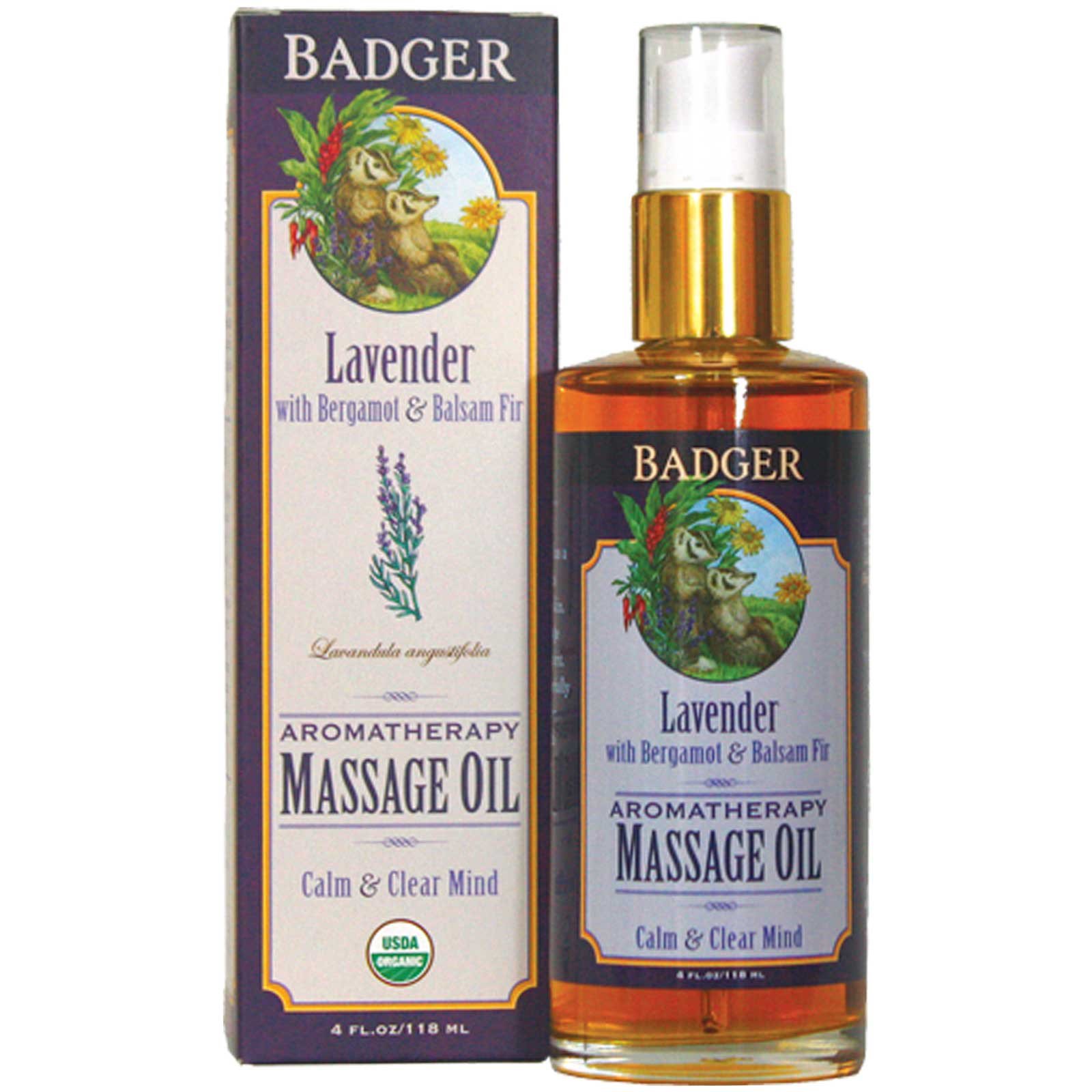 Badger Company Aromatherapy Massage Oil Lavender With Bergamot And Balsam Fir 4 Fl Oz 118 Ml