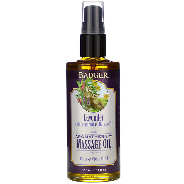 Badger Company, Aromatherapy Massage Oil, Lavender with Bergamot & Balsam Fir, 4 fl oz (118 ml)