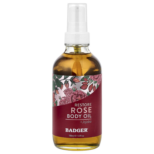 Badger Body Oil, Rose + Jojoba, 4 fl oz (118 ml)