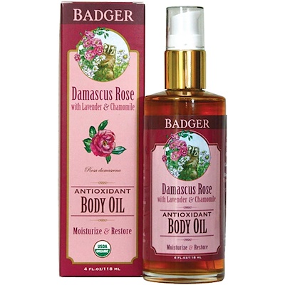 Badger Company 抗氧化身體按摩油,大馬士革玫瑰,4液盎司(118毫升)