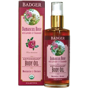 Badger Company, Антиоксидантное масло для тела, дамасская роза, 4 жидких унций (118 мл)