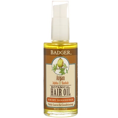 Badger Company Растительное масло для волос, аргана, жожоба и баобаб, 59,1 мл (2 жидк. Унции)