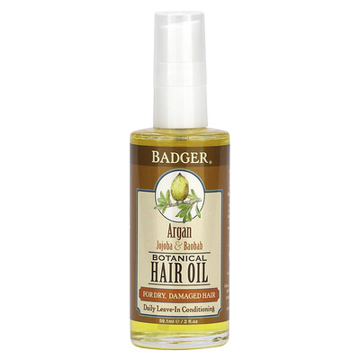 Badger Company Растительное масло для волос, аргана, жожоба и баобаб, 59,1 мл (2 жидк. Унции)