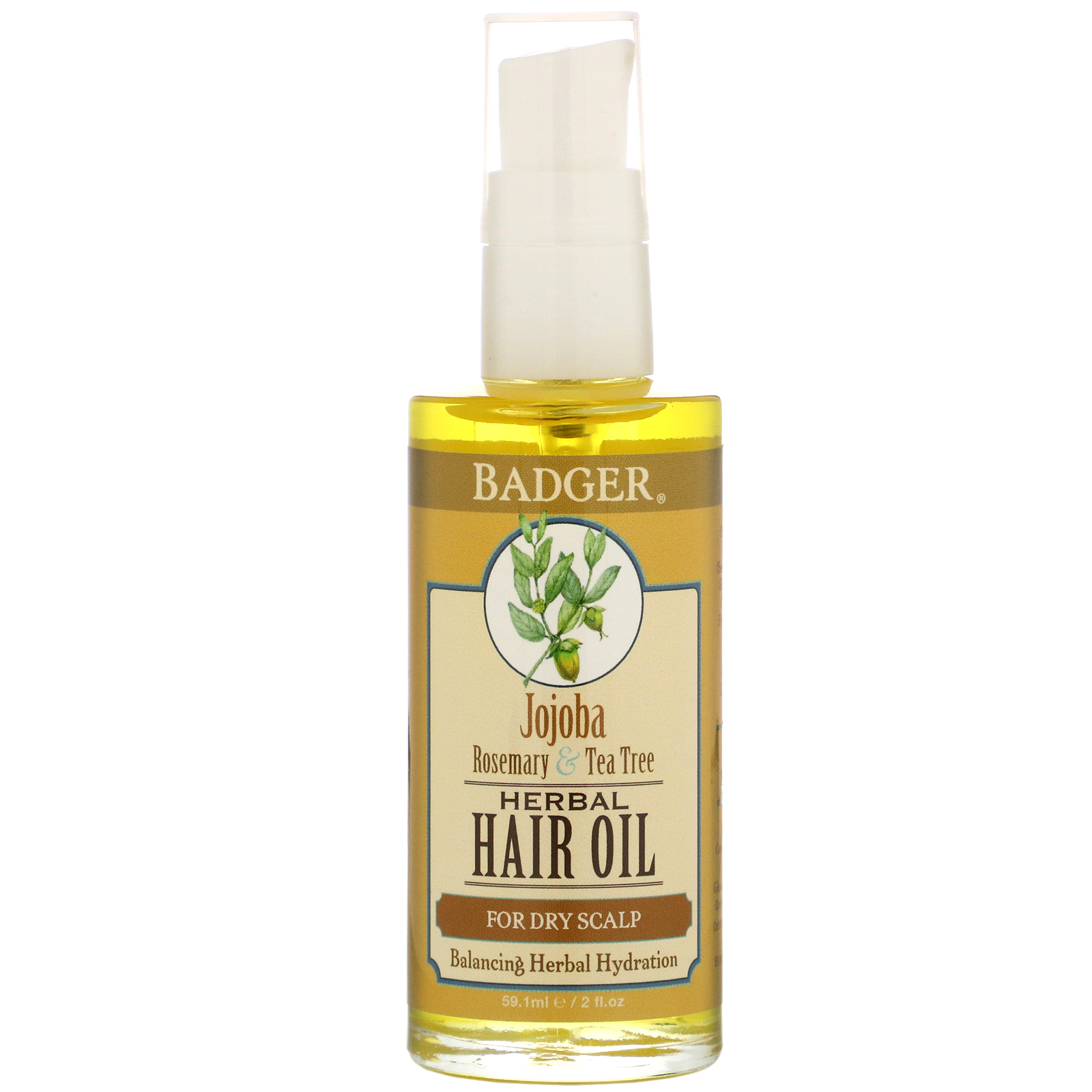 prinses Ruim Hoofd Badger Company, Herbal Hair Oil, Jojoba Rosemary & Tea Tree, 2 fl oz (59.1  ml)