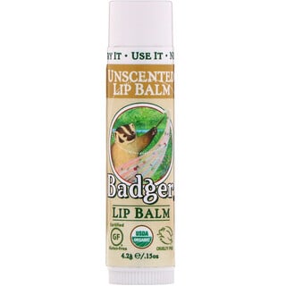 Badger Company, Organic Lip Balm, Unscented, .15 oz (4.2 g)