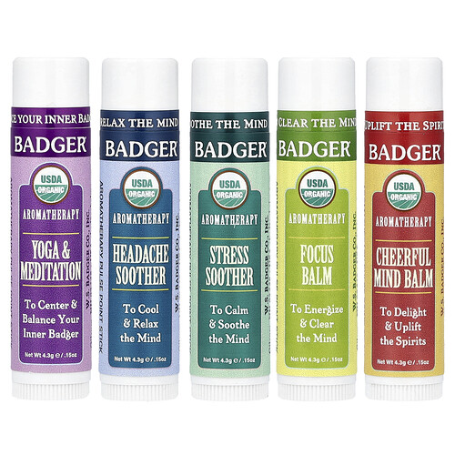 Badger, Bio-Aromatherapie-Reiseset, 5er-Pack, je 4,3 g (0,15 oz.)