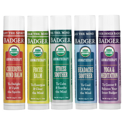 Badger Company Aromatherapy Travel Kit, 5 Pack, .15 oz (4.3 g) Each