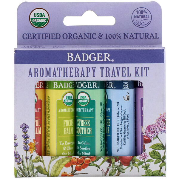 Badger Company, Aromatherapy Travel Kit, 5 Pack, .15 oz (4.3 g) Each