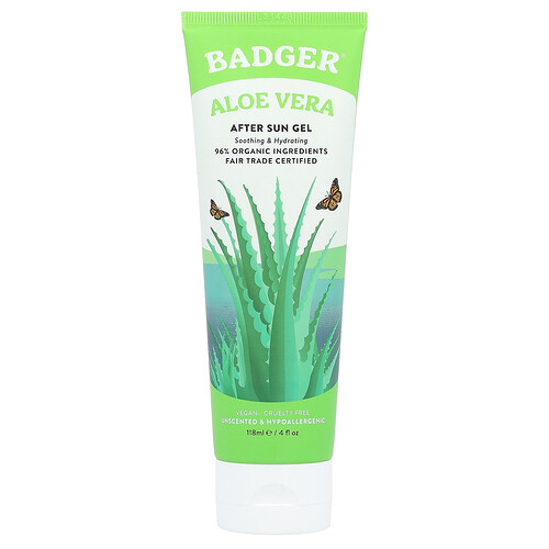 Badger Aloe Vera, After Sun Gel, Unscented, 4 fl oz (118 ml)