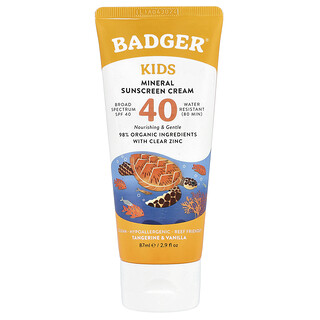 Badger, Kanak-kanak, Krim Pelindung Matahari Mineral, SPF 40, Tangerine & Vanila, 2.9 fl oz (87 ml)