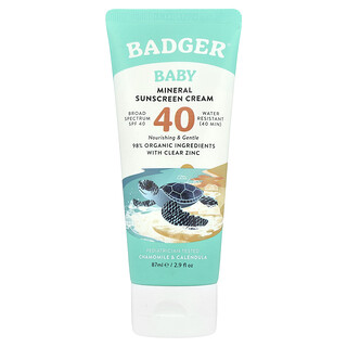 Badger, Krim Pelindung Matahari Mineral Bayi, SPF 40, Chamomile & Calendula, 87 ml