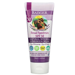 Badger Company, Natural Mineral Sunscreen Cream, SPF 30, Lavender, 2.9 fl oz (87 ml)
