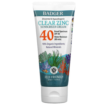 Купить Badger Company Clear Zinc, солнцезащитный крем с цинком, SPF 40, без запаха, 87 мл (2, 9 жидк. унции)