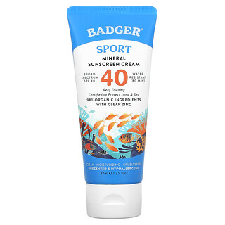 Badger Company, Clear Zinc Sunscreen Cream, SPF40, Unscneted & Hypoallergenic, 2.9 fl oz (87 ml)
