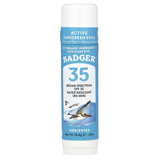 Badger, Protetor Solar Mineral Natural em Bastão, FPS 35, Sem Perfume, 18,4 g (0,65 oz)