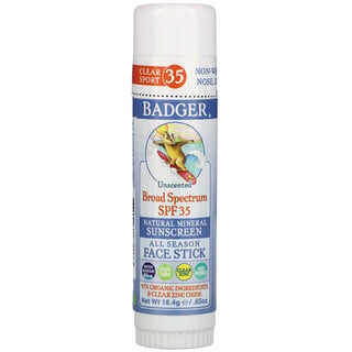 Badger Company, Natural Mineral Sunscreen Face Stick, SPF 35, Unscented, .65 oz (18.4 g)