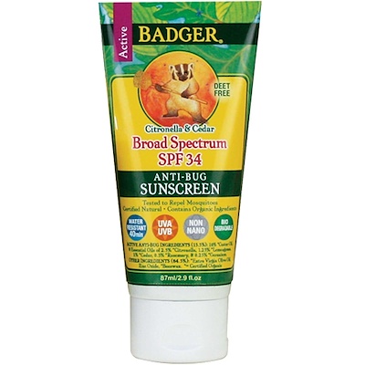 Badger Company 防蚊蟲防曬霜, SPF 34, 2.9液體盎司(87毫升)