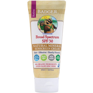 Бадгер компания, Natural Mineral Sunscreen Cream, SPF 30 PA+++, Unscented, 2.9 fl oz (87 ml) отзывы