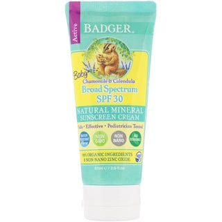 Badger Company, Crème solaire pour bébé, FPS 30 PA+++, Camomille et calendula, 87 ml