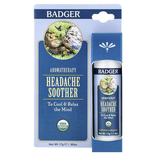Badger Aromatherapy, Headache Soother, Peppermint & Lavender, 0.60 oz (17 g)